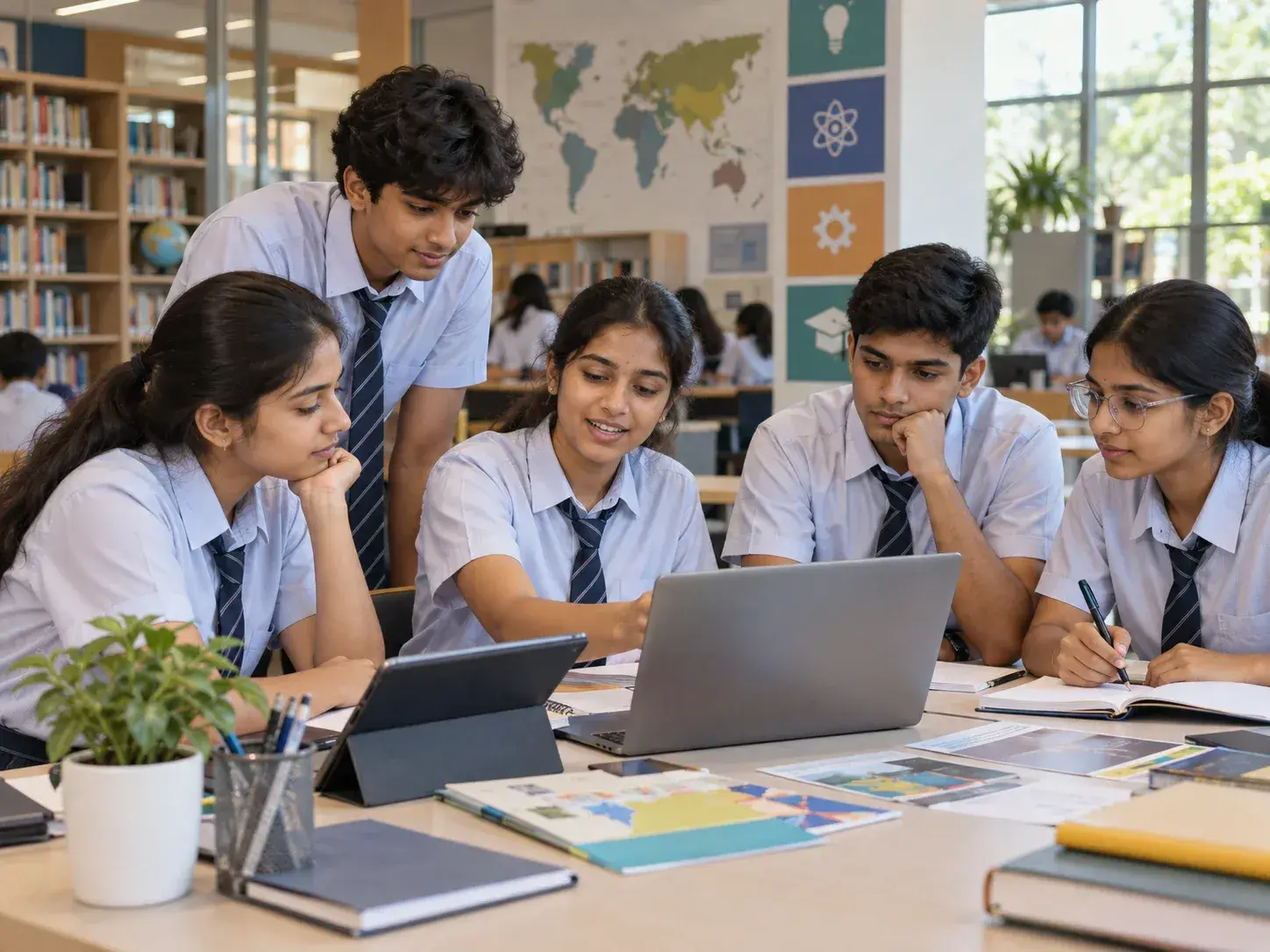 Indian secondary-school students exploring careers in a modern school learning environment