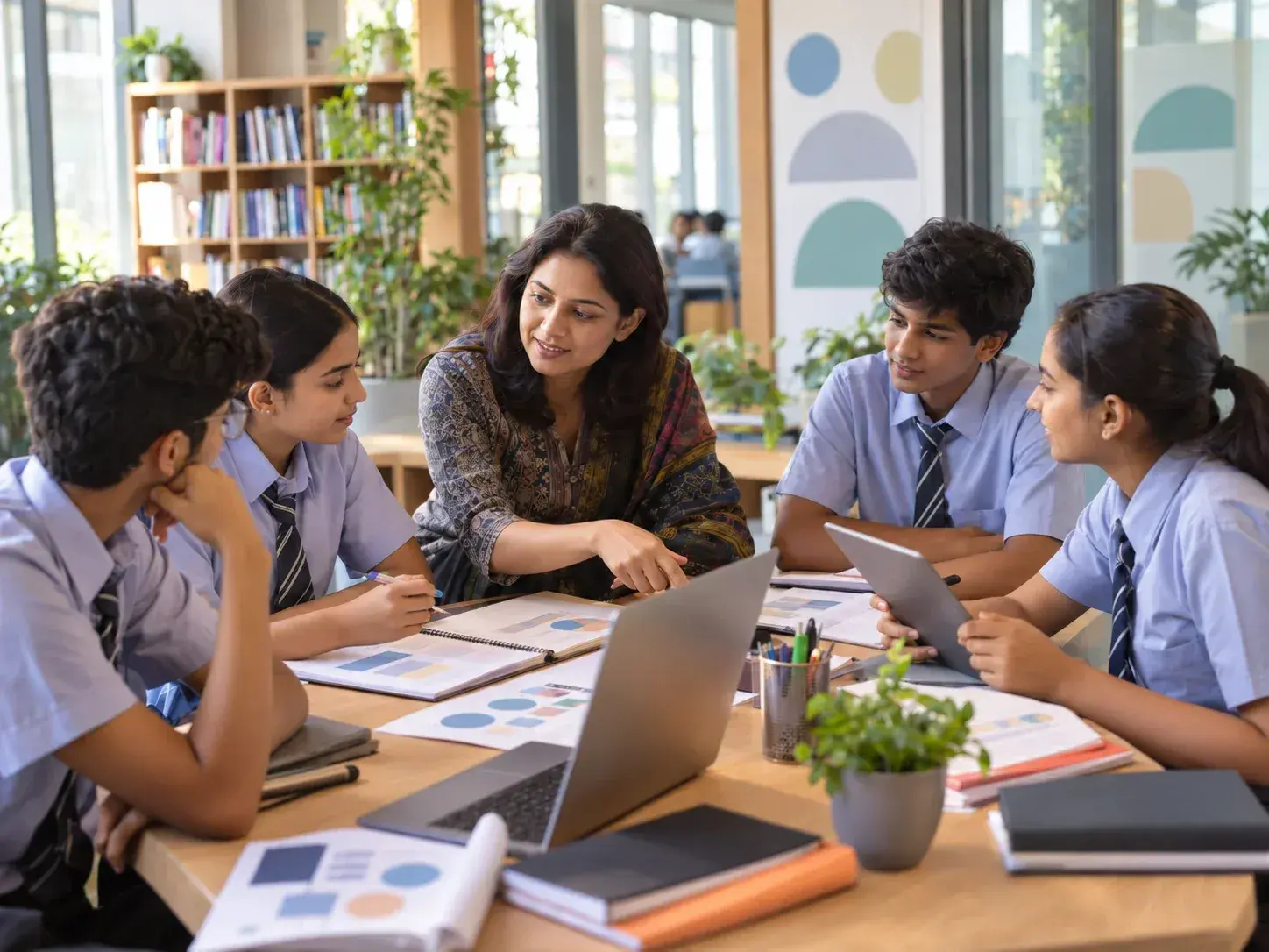 Career counsellor facilitating a structured career-guidance discussion with Indian secondary-school students