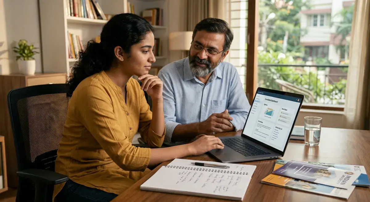 Indian student reviewing CUET 2026 results and college options