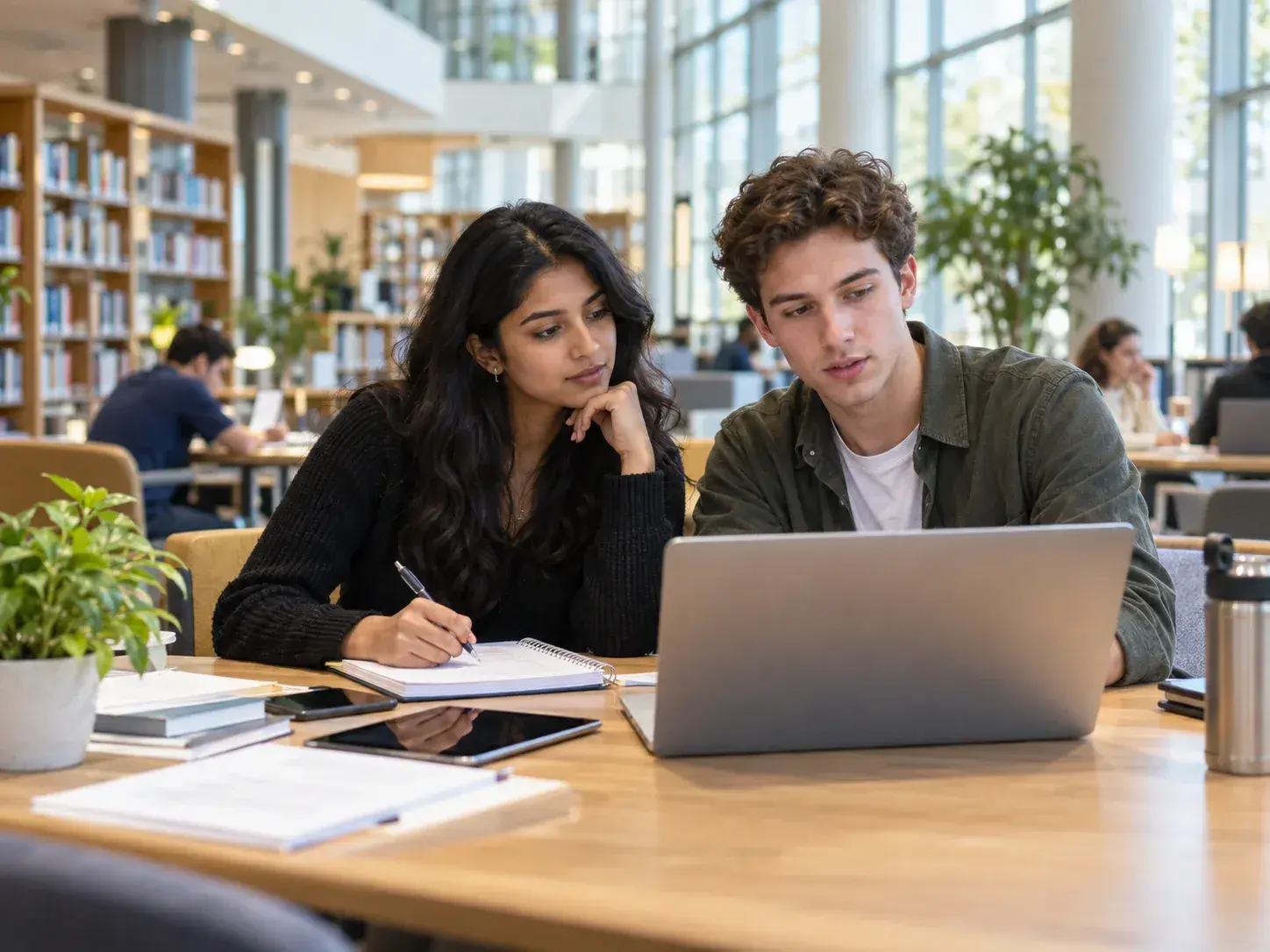 Students exploring education and career options in a modern learning environment