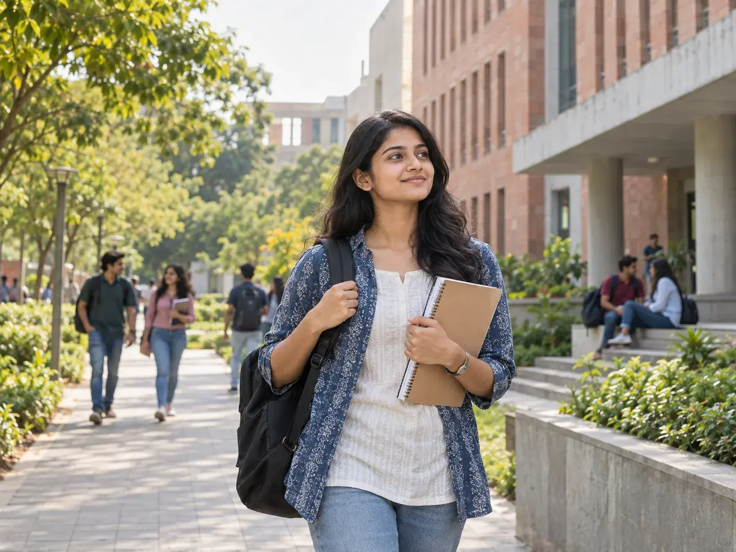 Indian university student on a modern campus in India
